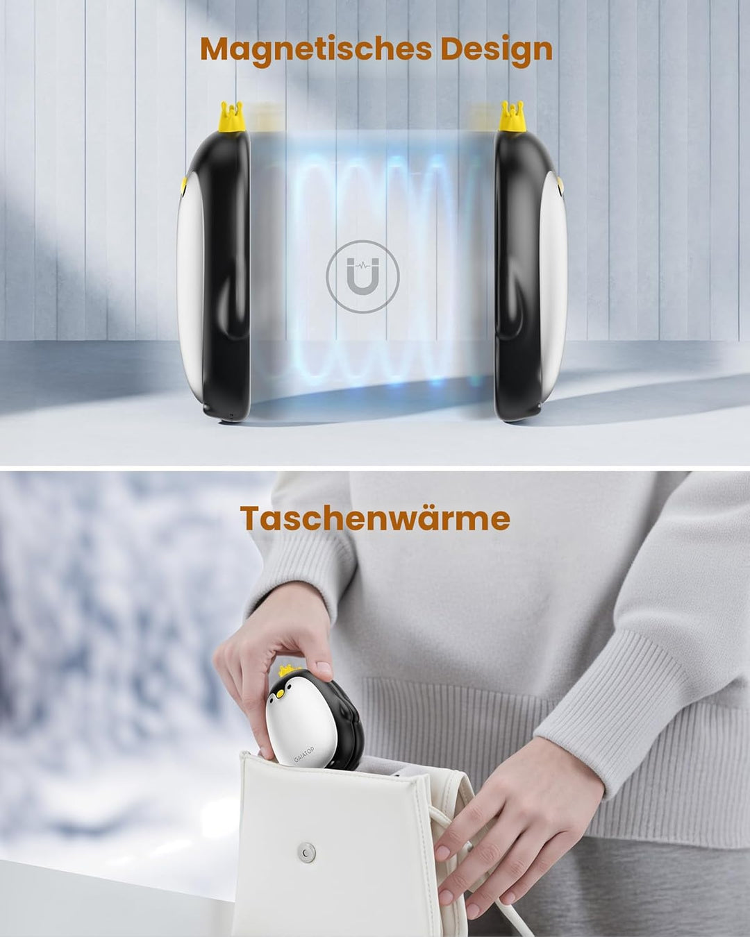 Gaiatop Handwärmer Elektrisch, 2er-Pack 3 Heizmodi Magnetisch Tragbar Taschenwärmer Wiederverwendbar