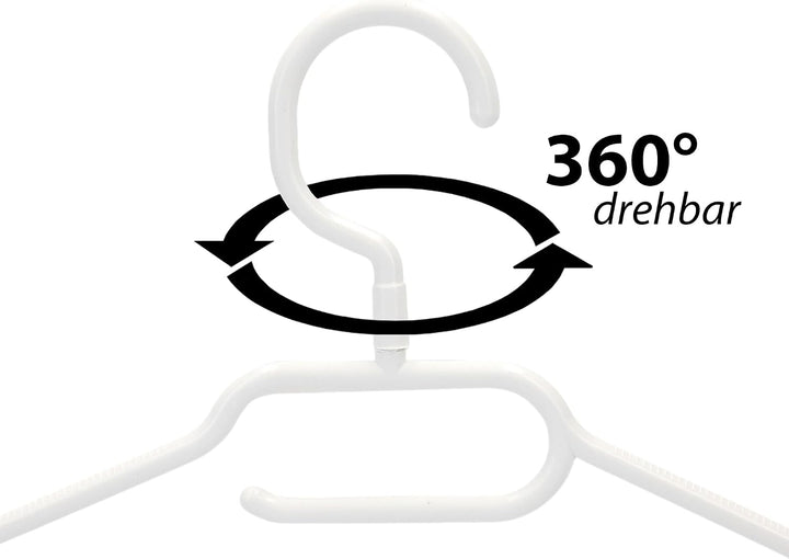 50 x Kleiderbügel weiss Plastik VonBueren | mit 360° Drehhaken | platzsparend | 100% Recyclingkunsts