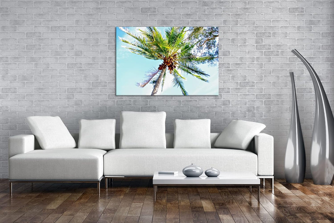 deyoli Kokosnüsse an einer tropischen Palme Format: 80x60 als Leinwandbild, Motiv fertig gerahmt auf