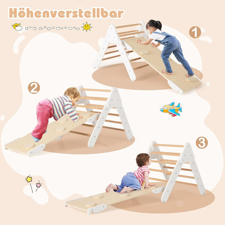 COSTWAY Kletterdreieck mit Rutsche, Kletterbogen, inkl. doppelseitige Rampe, zum Klettern, Rutschen
