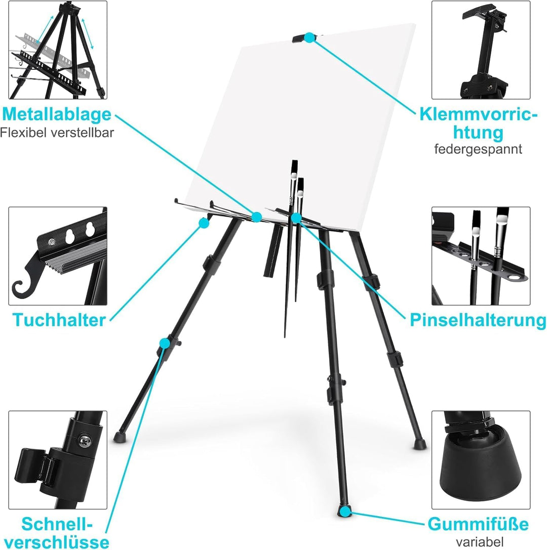 Aluminium Staffelei 50-167cm, Atelierstaffelei Verstellbare Standstaffelei Feldstaffelei, Mit Tasche