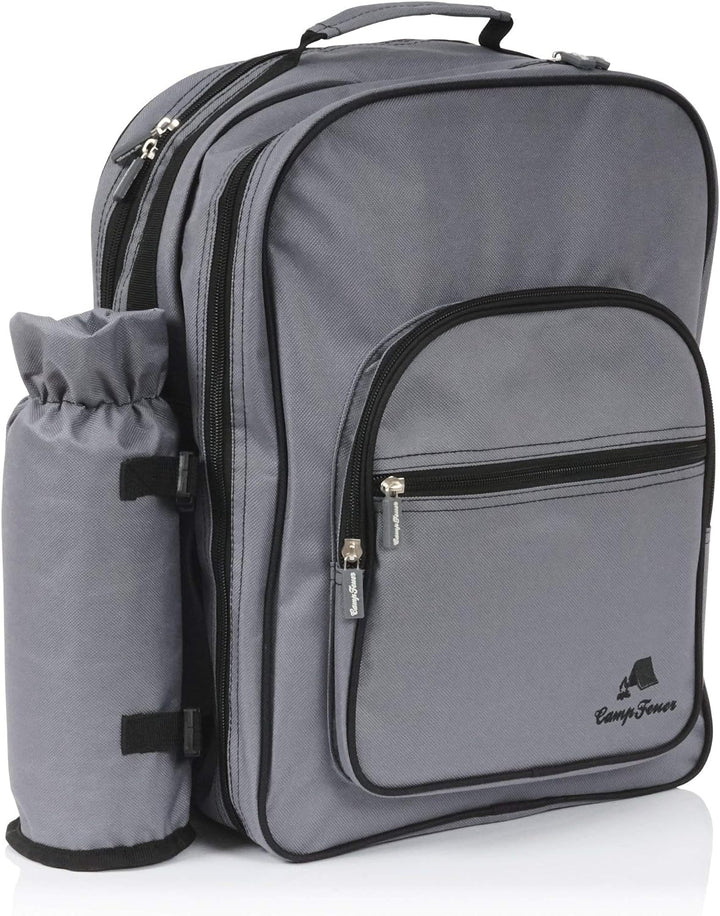 CampFeuer Picknick Rucksack für 4 Personen | Grau | Picknickset 31-teilig | inkl. Flaschenhalter, gr