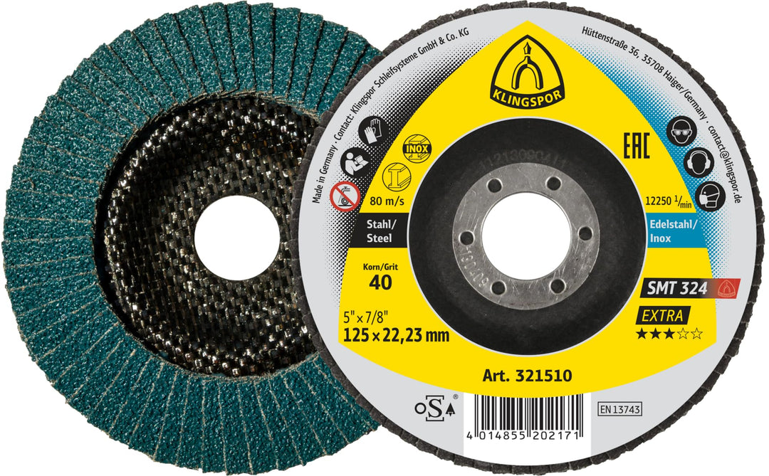 Klingspor 321512 SMT 324 EXTRA, Schleifmop Scheibe EXTRA, Verpackungseinheit 10, 125X22,23, 40 x for