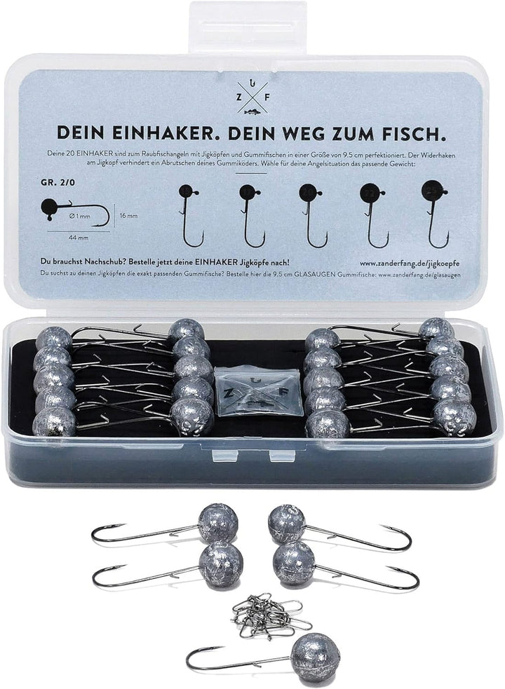 Zanderfang – Jigköpfe Angelhaken-Set Jighaken – Jigkopf Grösse 2/0 und 4/0 für Gummiköder von 8cm bi