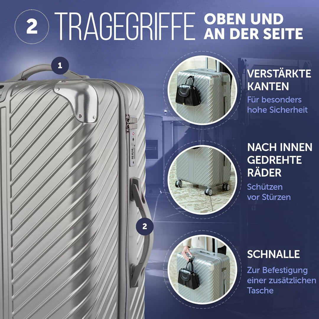 80L (64x44x28) Reisekoffer mit Rollen - Extrem Stabiler Trolley Koffer mit Laptoptaschen-Befestigung