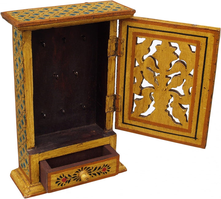 GURU SHOP Schlüsselkasten, Bemalte Schlüssel Ablage Box mit Tür - Muster 4, Mehrfarbig, 30x23x9 cm,