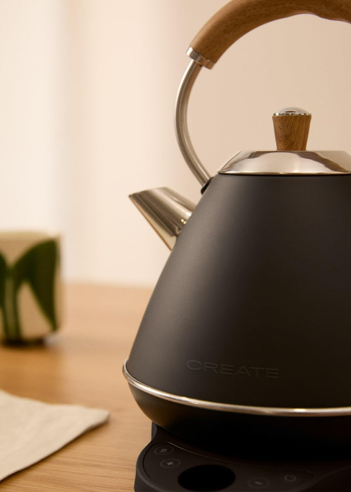 CREATE/KETTLE RETRO PRO/Wasserkocher mit Temperaturregelung 1L Schwarz/Automatische Abschaltung, Sch