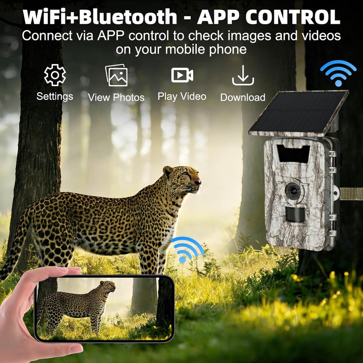 Wildkamera WLAN mit Handyübertragung App, 4K 60MP Wildkamera Solar