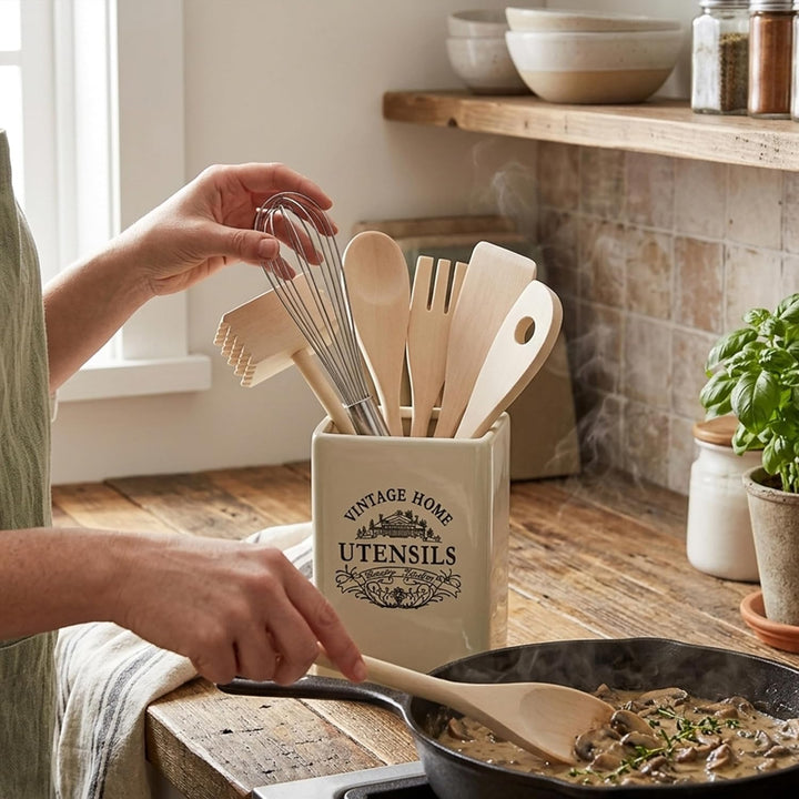 Premier Housewares Vintage Home Utensilienhalter, H15 x W11 x D11cm Beige, Beige