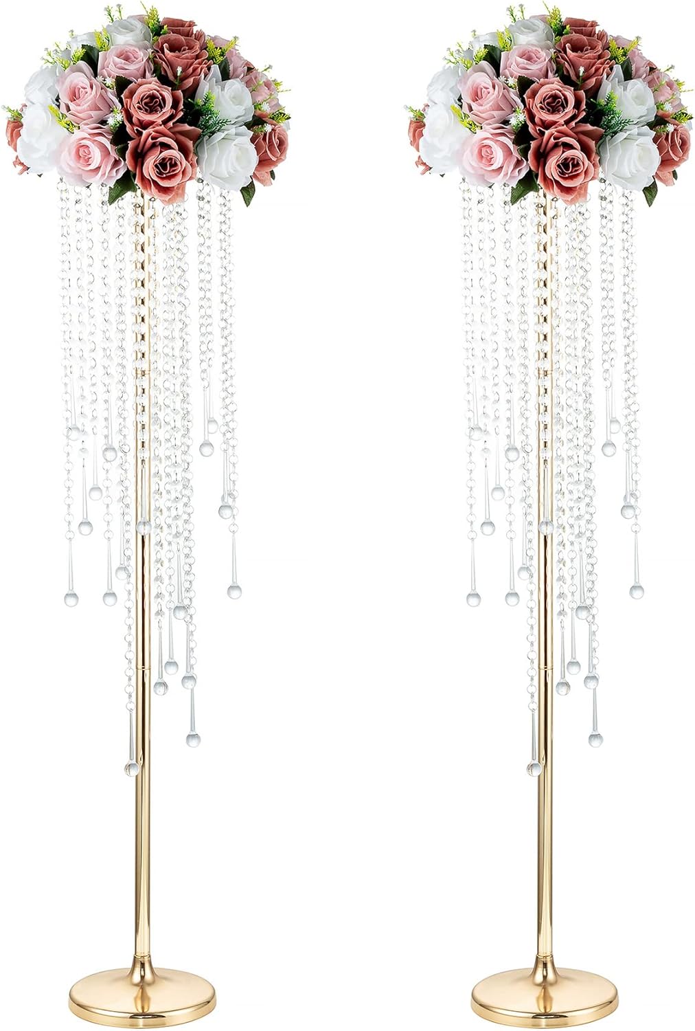 NUPTIO Hochzeit Vasen Tafelaufsätze 2 Stück 100cm Hohe Goldene Vase für Blumen Kristall Blumenstände