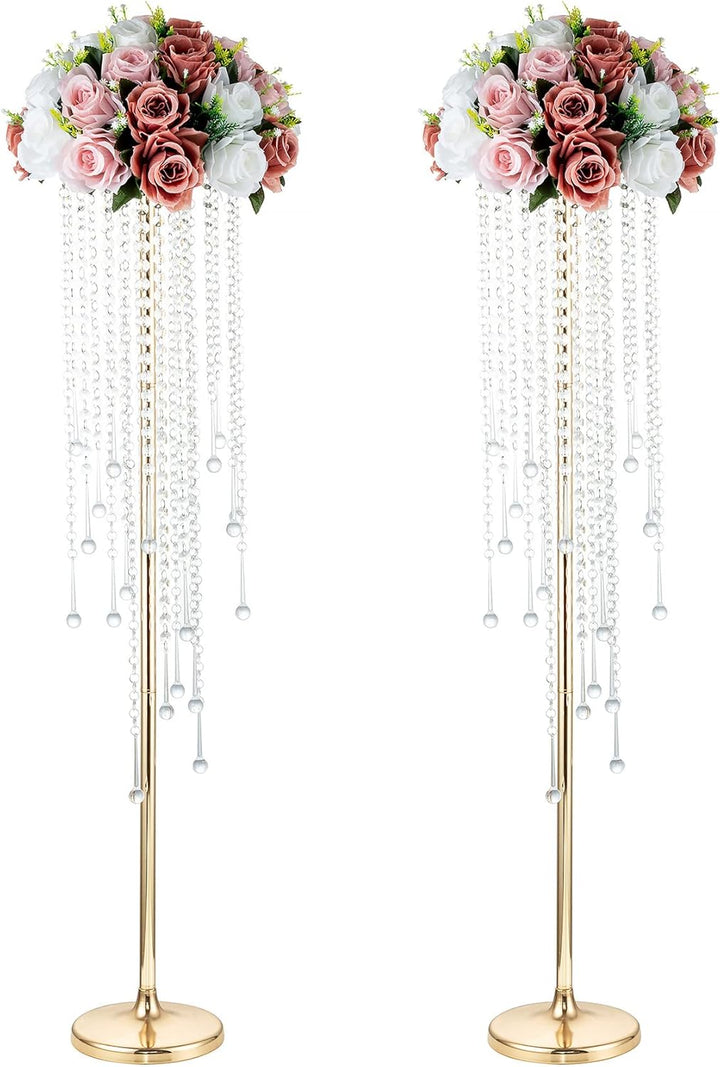 NUPTIO Hochzeit Vasen Tafelaufsätze 2 Stück 100cm Hohe Goldene Vase für Blumen Kristall Blumenstände