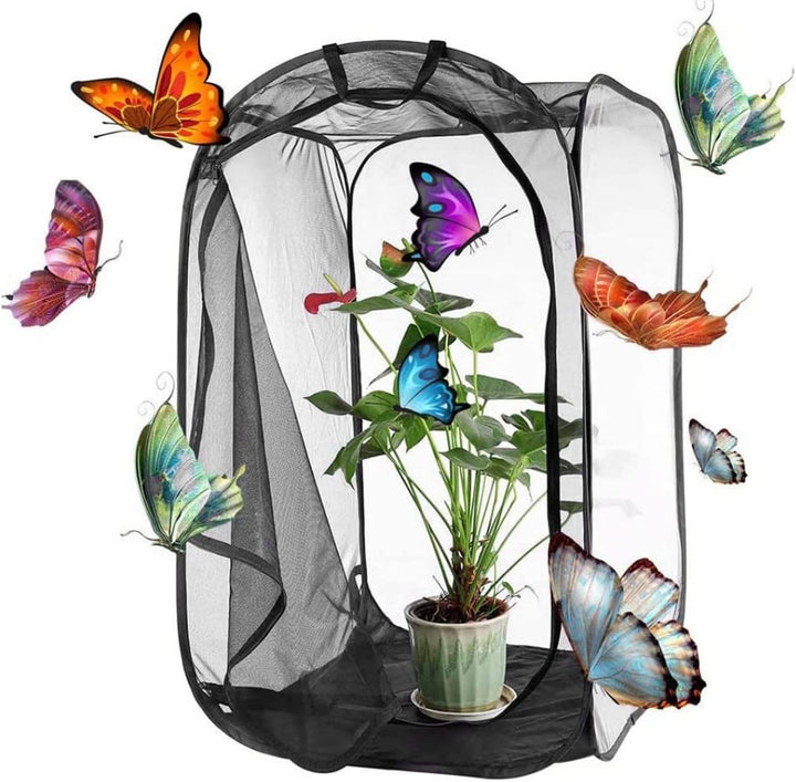 Schmetterlingskäfig, 61 x 61 x 89 cm, zusammenklappbares transparentes Haus mit Reissverschluss und