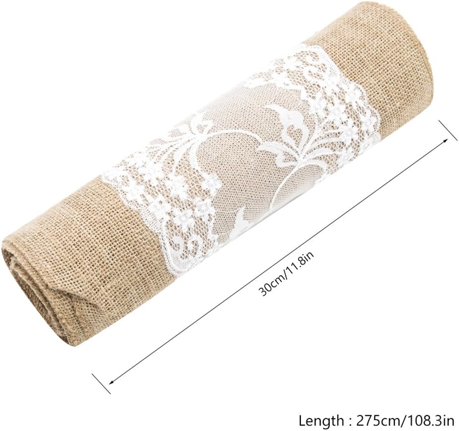5 Stücke Tischläufer mit Spitze, Juteband Tischband Natur Hochzeit Deko Vintage Tischdeko Hochzeitsd