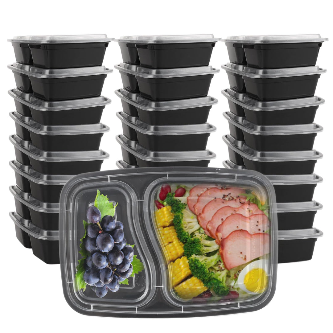 AKOLAFE 25 Stück Meal Prep Boxen 1000ml 35oz Mealprepboxen 2 Fächer Mehrweg Meal Prep Container mit