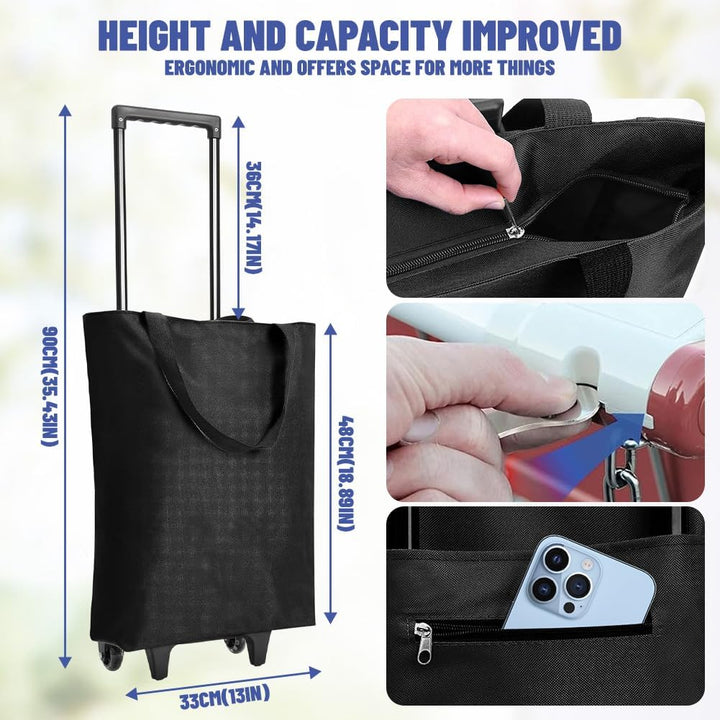 Einkaufstrolley Klappbar 30L, 2-in-1 Einkaufswagen Modern mit Tasche, Leichter Shopping Trolley bis