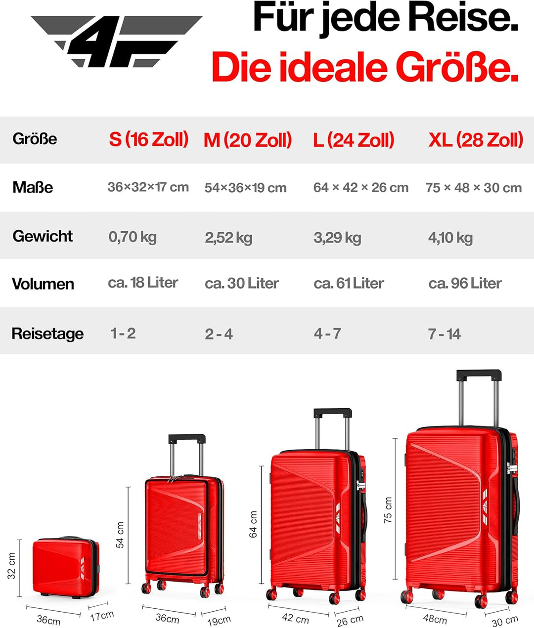 Leichter Hartschalen-Reisekoffer L - Gross 64 cm (61L) – Trolley Koffer mit TSA-Schloss, Doppelrolle