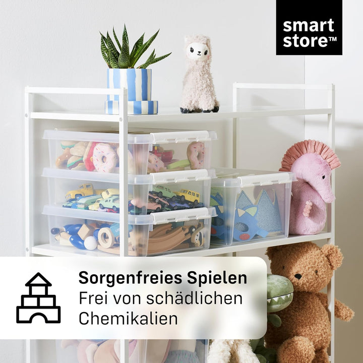 SmartStore Aufbewahrungsboxen 47 L – 5 transparente und stapelbare Boxen mit Deckel und Clipverschlu