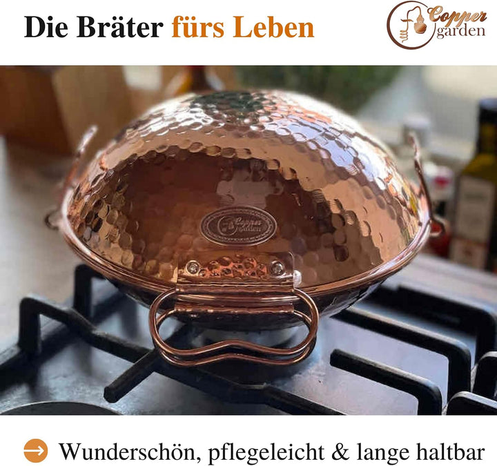 CopperGarden® Cataplana Bräter aus handverzinntem gehämmerten Kupfer mit ca 30 cm Durchmesser I Port