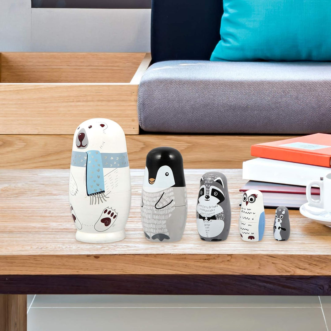 HEALLILY 5 Stück Matryoshka Babuschka Holz Klassisch Russische Matroschka Puppen Bär Figur Verschach