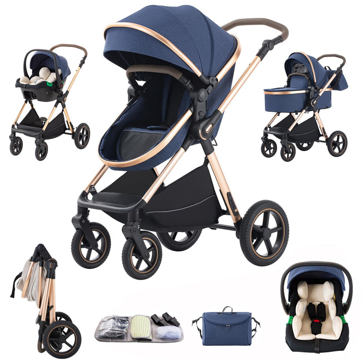 Shineey kinderwagen 3 in 1 Buggy Babybett Komplett Set Einem Klick Zusammenklappbarer Kinderwagen, 3
