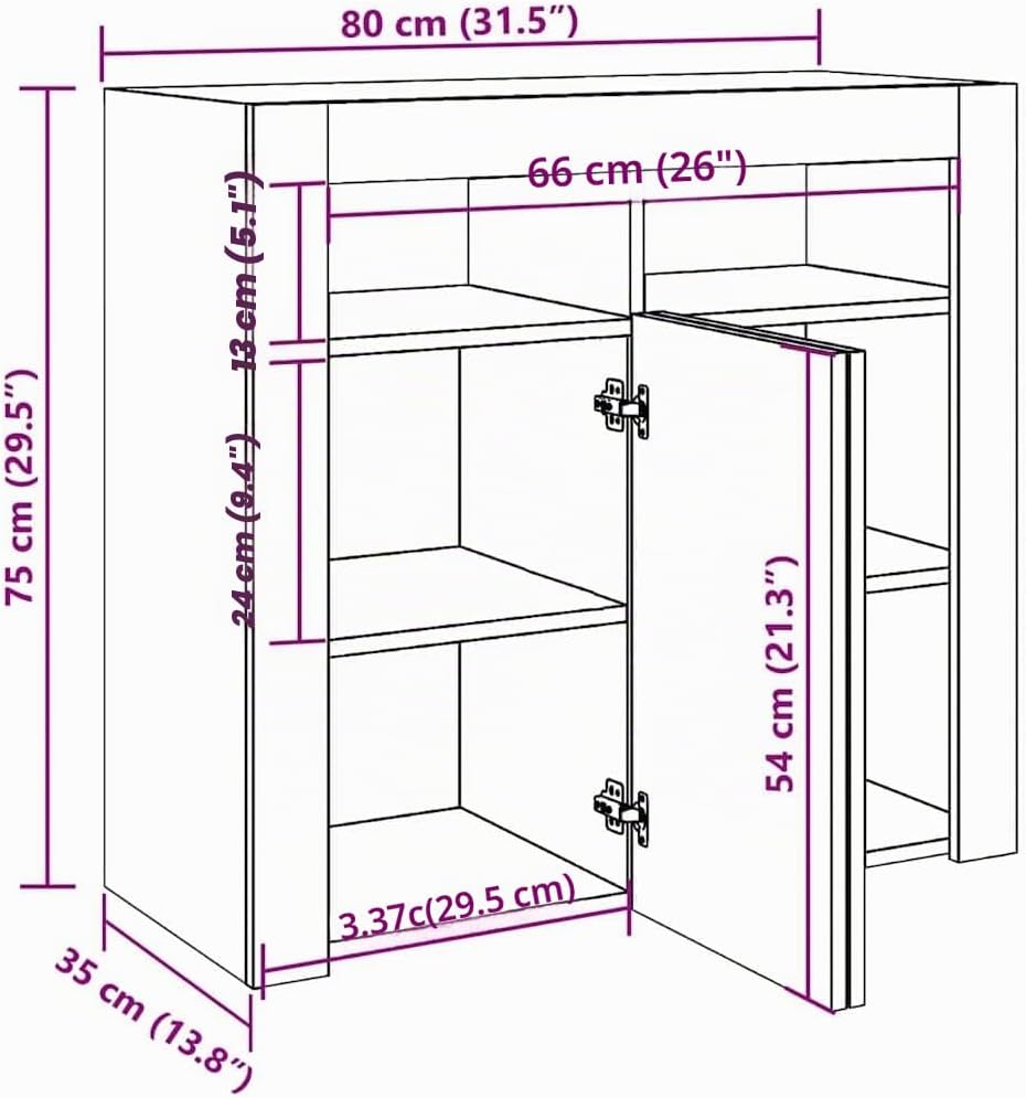 vidaXL Sideboard mit LED-Leuchten Kommode Anrichte Schrank Beistellschrank Mehrzweckschrank Standsch