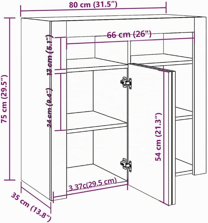 vidaXL Sideboard mit LED-Leuchten Kommode Anrichte Schrank Beistellschrank Mehrzweckschrank Standsch