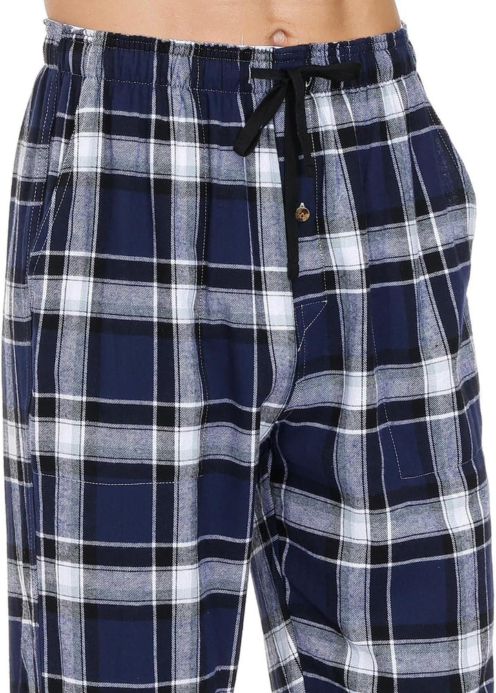 MoFiz Herren Pyjamahose Warm Lang Baumwolle Weich Schlafanzughose Kariert Winter Nachtwäsche Freizei