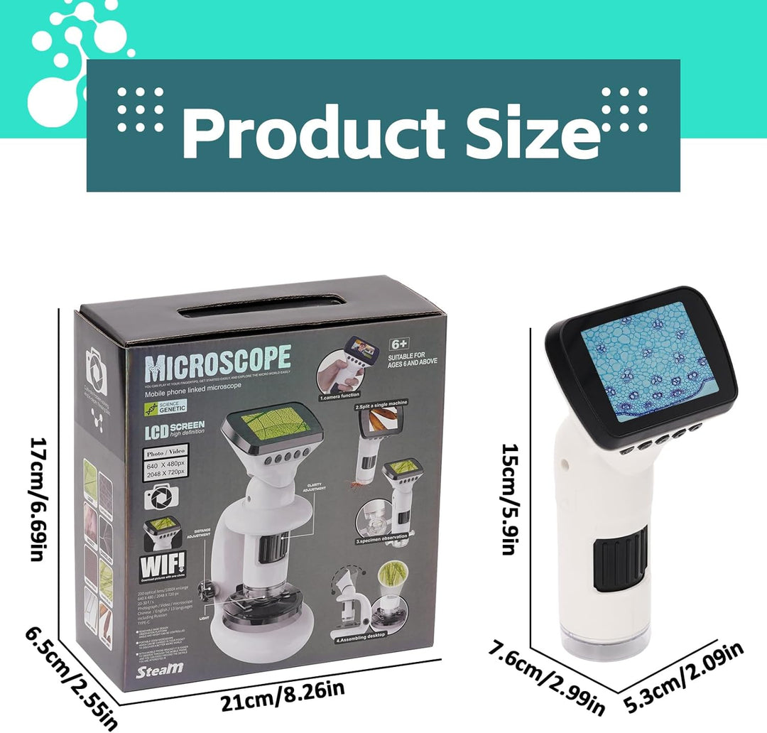 2in1 Mikroskop für Kinder,Tragbares Mikroskop für Kinder mit 2.4 Zoll LCD-Display und 1000X Grosse V
