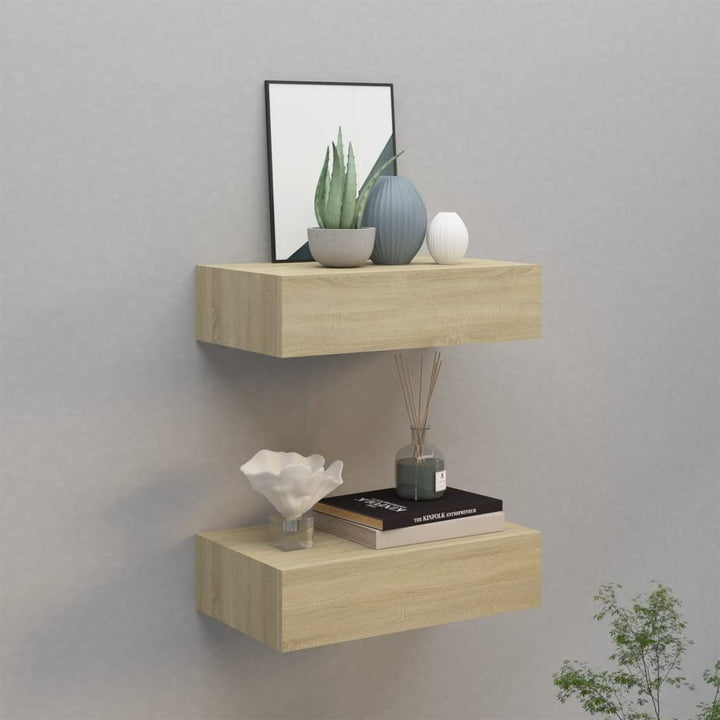 Schubladenregal 40x23,5x10 cm 2 Pcs MDF, Metall Eichefarben Wandschrank Mit Schublade Mit Schublade