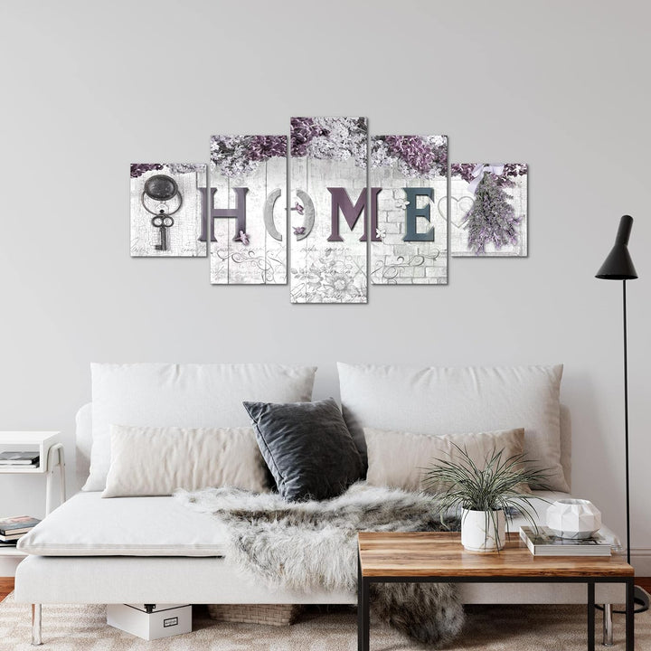 Runa Art Wandbilder Home 5 Teilig Bild auf Vlies Leinwand Deko Wohnzimmer Flieder Blumen Grau Rosa 5
