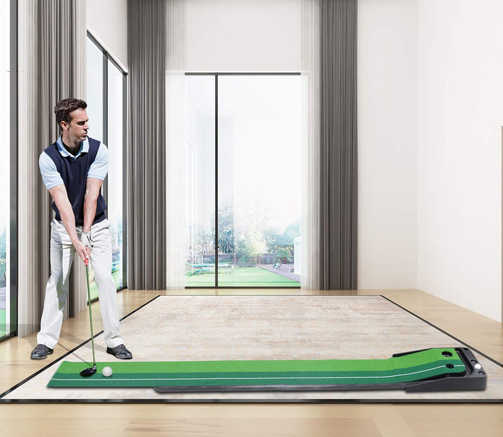 Signstek Golf Putting Matte mit automatischer Ballrückgabe Schwarz - 3 Bälle, Sofort Einsatzbereit,