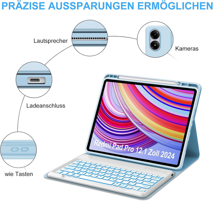 IVEOPPE Tastatur Hülle für Xiaomi Redmi Pad Pro, Tastatur Redmi Pad Pro 12,1 Zoll 2024, Bluetooth 7-
