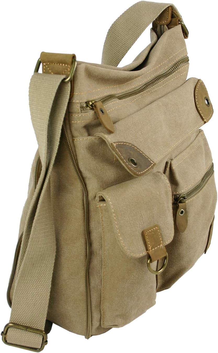 JENNIFER JONES - Grosse Damen Handtasche aus Canvas und Echtleder - Vintage Look - Casual Schulterta