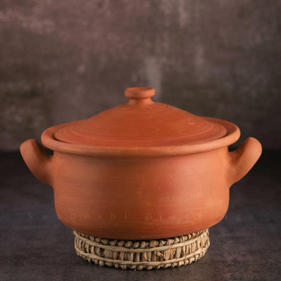 Swadeshi Blessings Exklusive Reihe unglasierter Tontopf zum Kochen und Servieren mit Deckel/Erdkadai