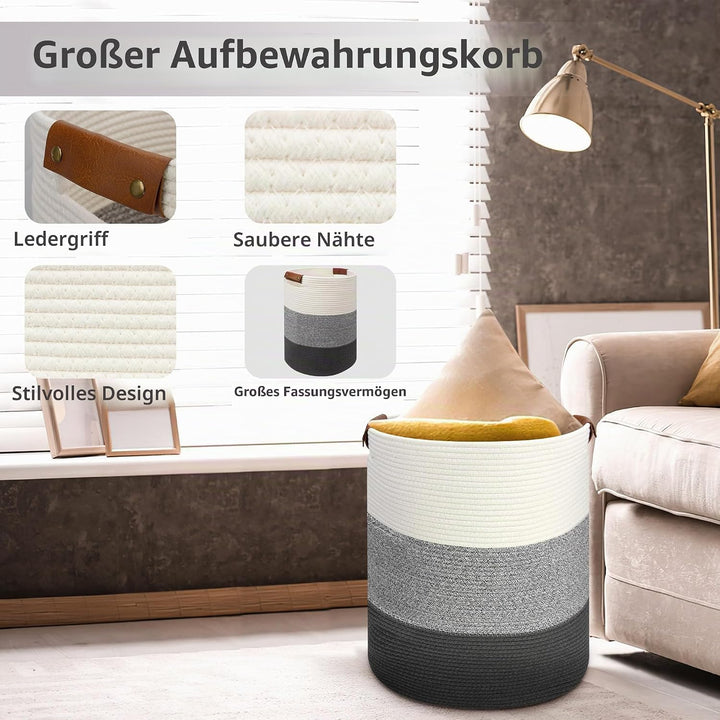 Wäschekorb Geflochten Faltbarer Wäschekorb mit Henkel, Aufbewahrungskorb für Wäsche, Spielzeug, Korb
