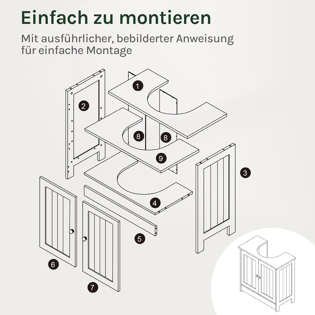 WOLTU Waschbeckenunterschrank, Unterschrank, Badezimmerschrank mit 2 Türen, Badschrank Badregal Wasc