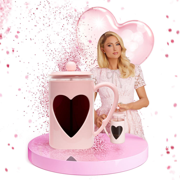Paris Hilton – French Press im Herzdesign 1L – Kaffeepresse aus Glas und Kunststoff mit Edelstahlfil
