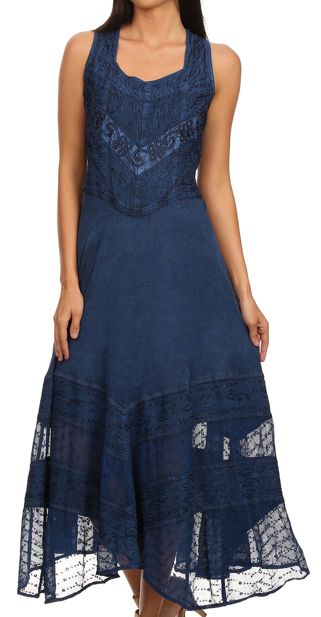 Sakkas Zendaya Stonewashed Rayon Embroiderot Floral Vine Ärmelless V-Neck Kleid XL-XXL Grosse Grösse