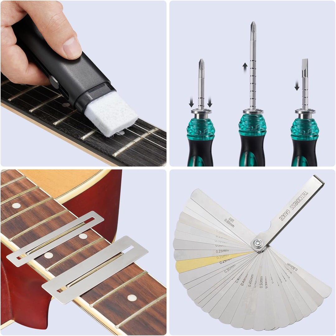 LEKATO Gitarre Reparatur Set, 72Stk Gitarren Pflege Wartung Zubehör mit Brückenstifte Gitarrensattel