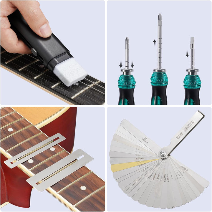 LEKATO Gitarre Reparatur Set, 72Stk Gitarren Pflege Wartung Zubehör mit Brückenstifte Gitarrensattel