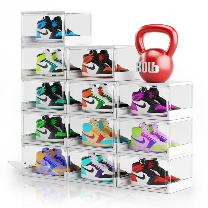 Dicker & Stabiler Klare Schuhkartons mit magnetischer Tür, 12er Pack Stapelbare Kartons für Kleiders