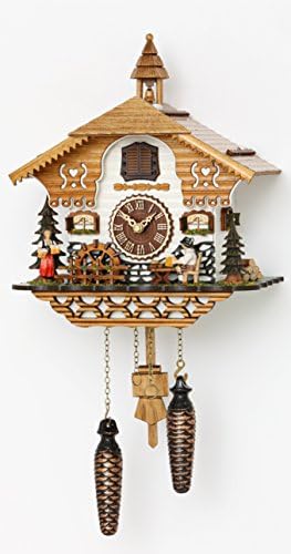 Trenkle Quarz Kuckucksuhr Schwarzwaldhaus mit beweglichem Biertrinker und Mühlrad, mit Musik TU 4214