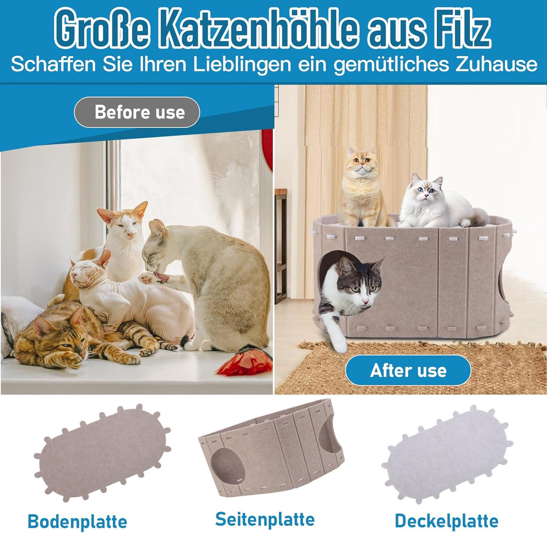 Filz-Katzenbett mit extra viel Platz, Winterfester Katzenkorb & Katzenschlafplatz – Robustes Katzenh