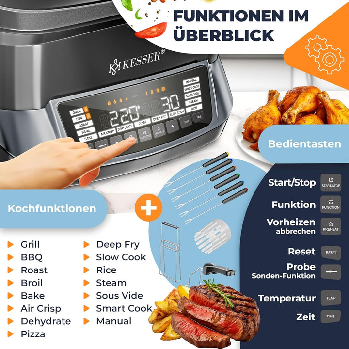 KESSER® Multikocher mit Heissluftfritteuse 8L & 16 Programme Küchengerät - Grillen, Backen, Schmoren