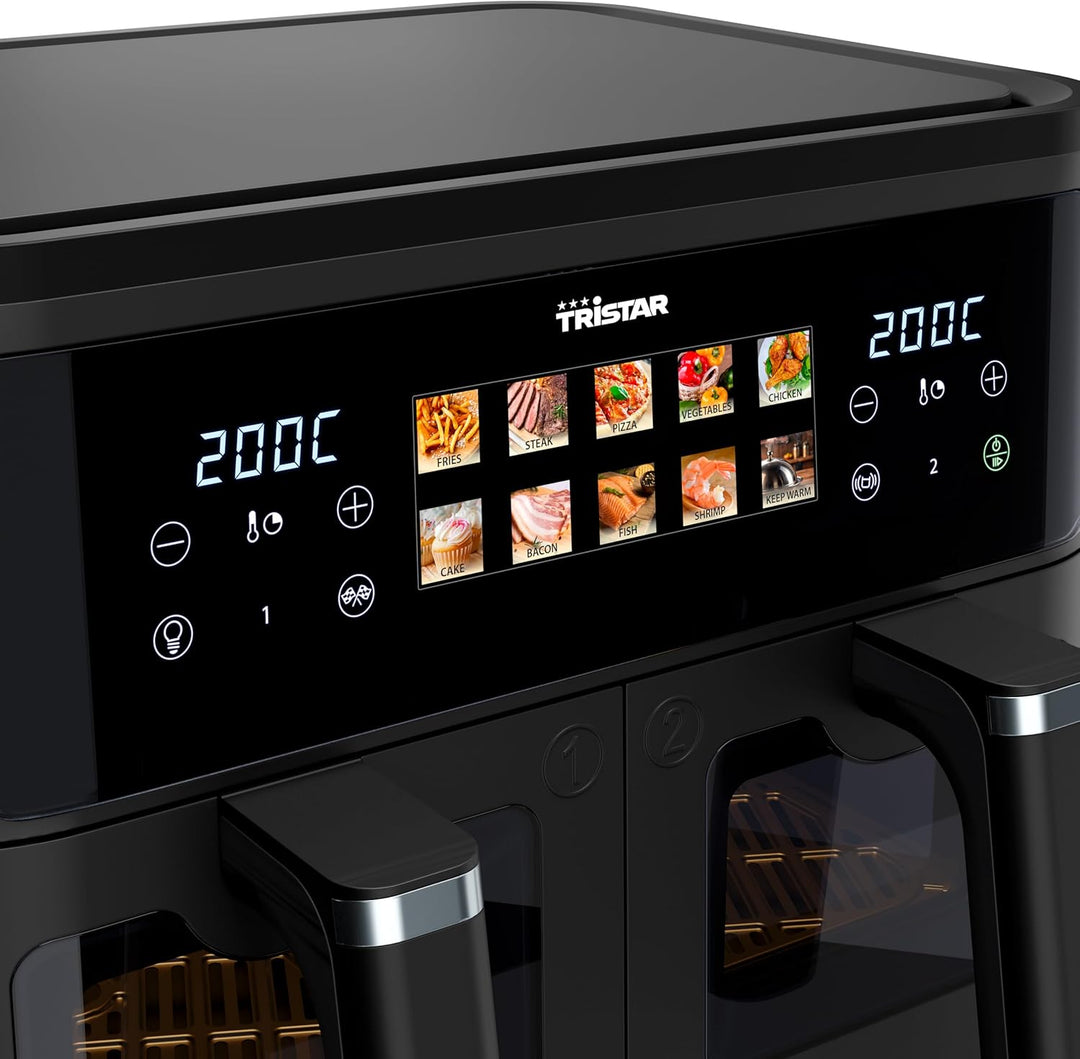 Tristar Doppelkorb-Heissluftfritteuse, 9 L Gesamtkapazität, 2500W, 10 Programme, Digitale Steuerung,