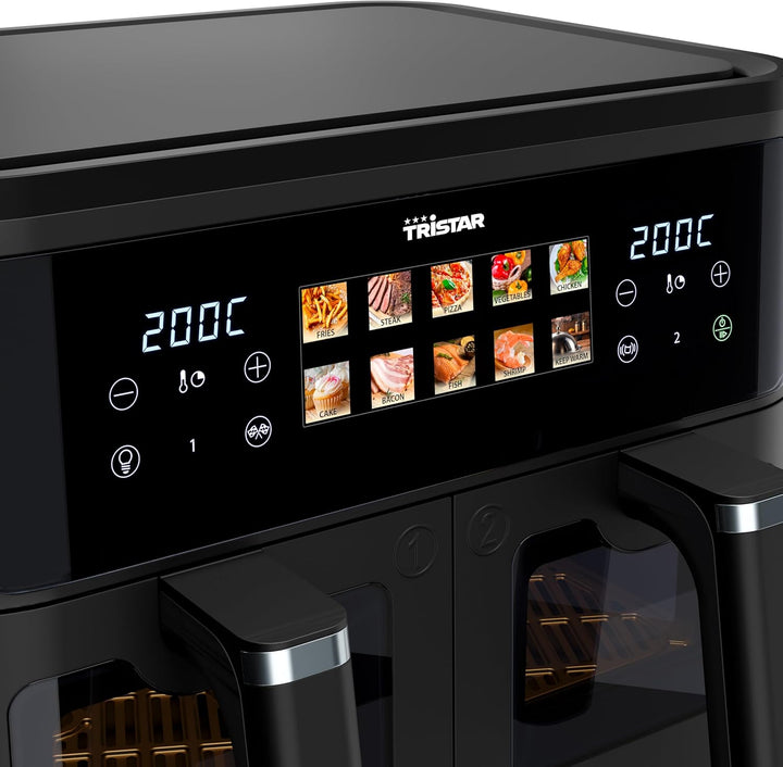 Tristar Doppelkorb-Heissluftfritteuse, 9 L Gesamtkapazität, 2500W, 10 Programme, Digitale Steuerung,