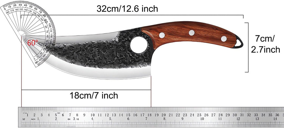 Küchenmesser für alle Zwecke mit Lederholster,Handgeschmiedetes Küchenmesser mit Holzgriff, Japanisc