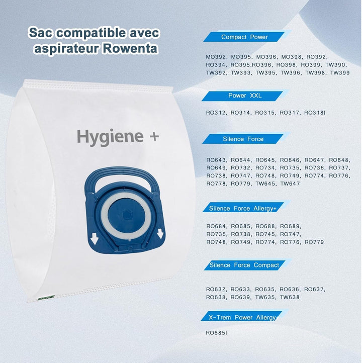 10 Hygiene+ Staubsaugerbeutel Ersatz für Rowenta Compact Power RO64 RO31 RO39 RO74 RO77, Rowenta RO3