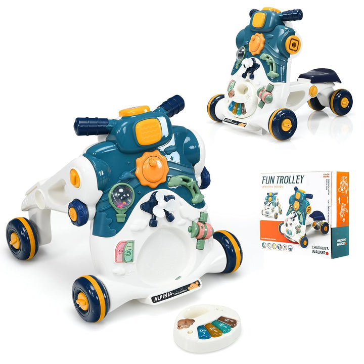 COSTWAY 3 in 1 Lauflernwagen mit Lichtern und Musik, Lauflernhilfe & Rutschauto & Spielbrett, Baby W
