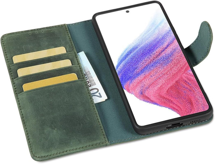 LENSUN Echtleder Hülle für Samsung Galaxy A53, Handyhülle [Echtes Leder][Wallet Kartenfach][RFID Sch